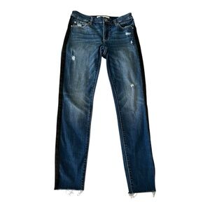 Garage Mid-Rise Stretch Jeans – Black Tuxedo Stripe, Frayed Hem Size‎ 7